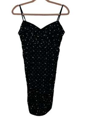 Emerald Sundae Bodycon Dress Size L Black Pearl Rhinestone Mesh